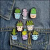 Pinnen broches sieraden cartoon cactus broche schattige mini plant pot email Email vrouwen denim jassen revers pins hoed badges joched badge drop levering 20