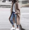 Kvinnors dike rockar kvinnors långa kappa vindbrytare överrock jacka topp mode avslappnad mångsidig varm kaffe grå lapel lös rakt