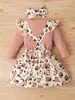 Baby Solid Body Herz Print Pinafore Rock Stirnband SIE