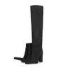 Leder Square Lady Sheepselbe Wildleder Chunky High Heels Knight Stiefel Plissee Frauen Oberschenkelstiefel Plünderung Zehen Langes Knie kurze Plüsch-Hochzeitsschuhe Big Siz 48744