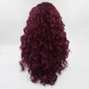 Curly Burgundy Colored Medium Brown Lace Front Pre Plucked Colored WIg For Women Synthetic Heat Resistant Fiber Wigsfactory direct