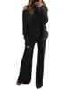 Women's Two Piece Pants 2022 European And American Solid Color Round Neck Long Sleeve Casual Two-piece Suit