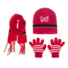 Bonnet en tricot chaud d'hiver + écharpe à glands rayés + gants à doigts 3 pièces ensemble nourrissons enfants licorne dessin animé broderie casquette ample RRA10010