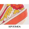 KPYTOMOA Dames Mode Totem Print Side Vents Shorts Vintage Hoge Elastische Taille Trekkoord Vrouwelijke Korte Broek Mujer 210724