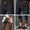 Men Winter Straight Trousers Baggy Stretch Jean Fashion Men Business Casual Jeans Thicken Keep Warm Autumn Man Denim Pants 211206