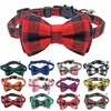 Colliers de chat laisses pour animaux de compagnie collier de rupture noeud papillon nœud papillon et cloche mignon Plaid noël rouge élastique réglable chien avec ceinture petite