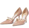 Marque élégante Aurelie Sandales Chaussures Lady Perles Bretelles En Cuir Verni Nude Noir Rose Bout Pointu Slingback Femmes Élégantes Talons Hauts Fête De Mariage