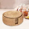 6pcs/set Mats Handmade Natural Woven Rattan Coasters Wicker Heat Resistant Plate Pad For Round Teacup Pots Pans Non Slip Coaster Set with Holder