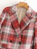 Frauen Retro Preppy Style Rote Muster Revers Blazer Plaid Blazer Frauen Blazer Frau Jacke Anzug Mädchen Büro Dame