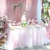 結婚式の装飾のためのチュールテーブルのスカート誕生日ベビーシャワーパーティーの装飾白ピンク紫の食器テーブルウェア201007