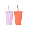 16oz Dubbellaags Plastic Stro Cups Kleurrijk voor Volwassenen Kinderen Straight Coffee Cup Printing Plastic Frosted Water Cup met Straw H32SZ9X