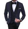 Erkek Takım Elbise Blazers Terno Masculino Slim Fit Erkek 3 Parça Siyah Şal Yaka Casual Smokin Düğün Groomsmen Erkekler İçin (Blazer + Yelek + Pantolon)