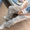 Aelegantmis Cozy Wide Leg Tie Dye Pleated Pants Women High Elastic Waist Loose for Lady Korean Chic All Match Folds 210607