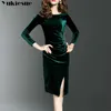 Fluwelen Jurk voor Dames Bodycon Es Dames Party Night Skinny Slanke Lange Mouw Split Up Sexy Club Plus Size 210608