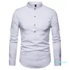 Chemise à manches retroussées de luxe hommes 2021 automne col montant hommes chemises habillées Chemise Homme Henry hauts Camiseta hommes décontracté