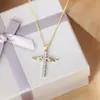 Simple croix pendentif collier pour femmes coréen ange ailes croix Zircon mode argent couleur tour de cou chaîne cadeau bijoux en gros