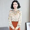 Korean Silk Shirts Women Elegant Satin Blouses Shirt Plus Size Woman Long Sleeve Print Blouse XXL/3XL Blusas Mujer De Moda 210531