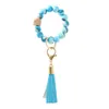 NEW Silicone Beads Keychain Tassel Bracelet Favor Wood Beaded Key Ring Handbag Charms Women Jewelry Wristring Gift