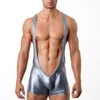 Underpants Homens Faux Leather Pu Undershirt Wrestling One Piece Singlet Sexy Boxers Jumpsuit Suspender Underwear Correias Exóticas Bodysuit