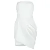 Ocstrade Yaz Draped Beyaz Bodycon Elbise Gelenler Kadınlar Straplez Seksi Kulübü Akşam Parti 210527