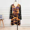 Geometric Print Dress Floral for Women Retro Printed A Line Lace Long Sleeve Deep V Neck Up Sexy Clubwear Celebrity est 210527