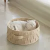 Home Cotton with velvet Universal Round Cat Bed Basket Nest Cotton Rope Woven Warm Pet Sleeping Bed House Scratching Mat Pad 210713