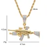 Iced Out Chain Gold Color Bling CZ Sniper Rifle Gun Pendant Necklace Hip Hop Jewelry with StainlSteel Twist Chain X0509