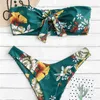 Sexy Women Swimwear Knot Floral Bandeau Bikini Set Strapless Padded Swimsuit Beach Femme Brazilian Bathing Suits 210722