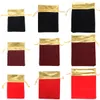 50PCs Velvet Gold Color Trim Drawstring Jewelry Gift Bags Pouches Wedding Party Decoration Favor Drawable Bag