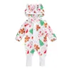 Kerstmiskleding Baby Rompertjes Kinderen Jongen Meisje Lange Mouwen Cartoon Gedrukt Hooded Jumpsuit One Stuk Kostuum Gift 0-18 Maanden