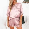 Verão pijama de cetim conjunto mulheres imitadas seda pijama sexy seda sleepwear homewear fêmea solto lounge desgaste conjuntos pjs mulheres q0706