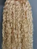 Brasiliansk mänsklig jungfru remy kinky lockigt hår weft blond färg obearbetad baby mjuk dubbeldragna tillägg 100 g/bunt