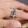 925 Sterling Silver Tibetan Mens Zes Woorden Gegraveerde OM Mani Padme Hum Vajry Pestle Mantra Ring Gebed Boeddhism Sieraden