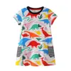 Atlama Metre Yaz Pamuk Bebek Kız Elbise Dinozorlar Ile Baskı Cepler Çocuk Parti Elbise Kostüm 210529