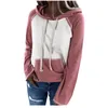 여성용 후드 스웨터 컬러 블록 포켓 스웨터 긴 소매 후드 댄스 스트링 풀오버 탑스 Sudadera Mujer Women Hoodie