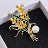 Wheat Ears Shape Brooch Artificial Zircon Pin Natural Freshwater Pearl Corsage