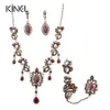 Ensemble de bijoux de luxe en dinde, 4 pièces, Look Vintage, collier rouge, boucles d'oreilles, couleur or Antique, cristal Unique, cadeau d'amour pour femmes H1022