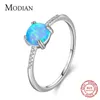 Real 925 Sterling Silver Round Exquisite Charm Mousserande Opal Finger Ring Mode Kvinna Smycken För Kvinnor Tillbehör 210707