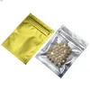 7,5 * 10 см Matte Golden Clear Front Front Mylar Zip Lock Упаковочная сумка Плоский самоуплотнительная алюминиевая фольга Кофейная фасоль Образец 100 цестреся