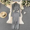 Elegante trui gebreide jurk herfst kleding 2021 nieuwe temperament vierkante nek slim fit jurken scheming split base jurk vestidos y1204