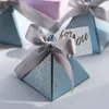 Hochzeitsgeschenkbox, kleine Papierfalte, High-End-Pyramidenform, blaue Pralinenschachtel, Schokoladenverpackung mit Band RRE11360