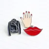 Pins, Brooches Fashion Women Shirts Brooch Red Lips Clothes Small Hands Metal Badge Denim Jacket Clothing Collar Decoration Jewelry