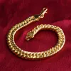 18K Solid Fine Gold Finish Curb Chain Solid Link Armband 10mm Mens Womens Gift Tolning1121031