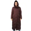 Bomull Kvinnors Down Jacket Long Parka Outwear North With Hood Warm Puffer Quilted Coat Face Female Office Lady 19-120 210923