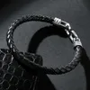 Charm Bracelets Simple Stainless Steel G Buckle Braided Leather Men Bangles Fashion Handmade Jewelry Woven Wristbands Male Gift P628