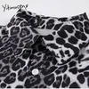 Yitimuceng leopard blus kvinnor vintage knapp upp skjortor lös rakt nedbrytning krage kläder sommar mode toppar 210601