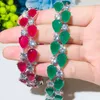 CWWZircons Geometric Natural Green Cubic Zircon Stone Luxury Wide Big Bracelet Bangle for Women Jewelry Party Accessories CB209