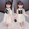 Girls Short Sleeve Lace Embroidery Dress for Kids Lovely Children Hallow Out Clothing Vestido Summer 210529