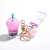 Cute Mini Bottle Keychain Diy Milk Tea Keyring Moving Liquid Bag Charm Jewelry Accessories Women Luxury Cool Gift Wholesale G1019