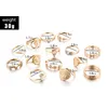 15st/set Bohemian Gold Virgin Mary Heart Flower Kunckle Midi Ring Set for Women Crystal Geometric Jewelry